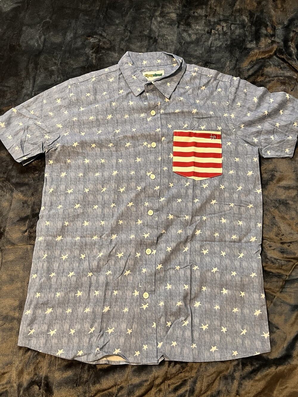 Tipsy Elves Patriotic Stars Button Down Short Sleeve Shirt SZ S